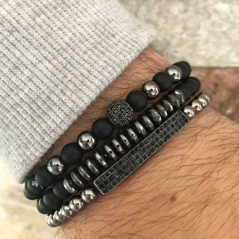 Retro Simple Black Frosted Bracelet Set