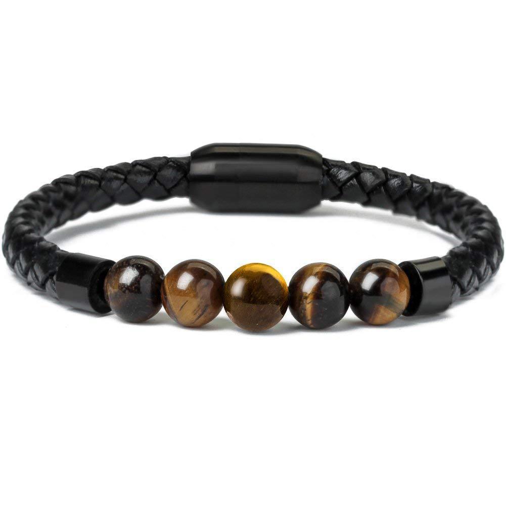 Stainless steel magnetic leather bracelet