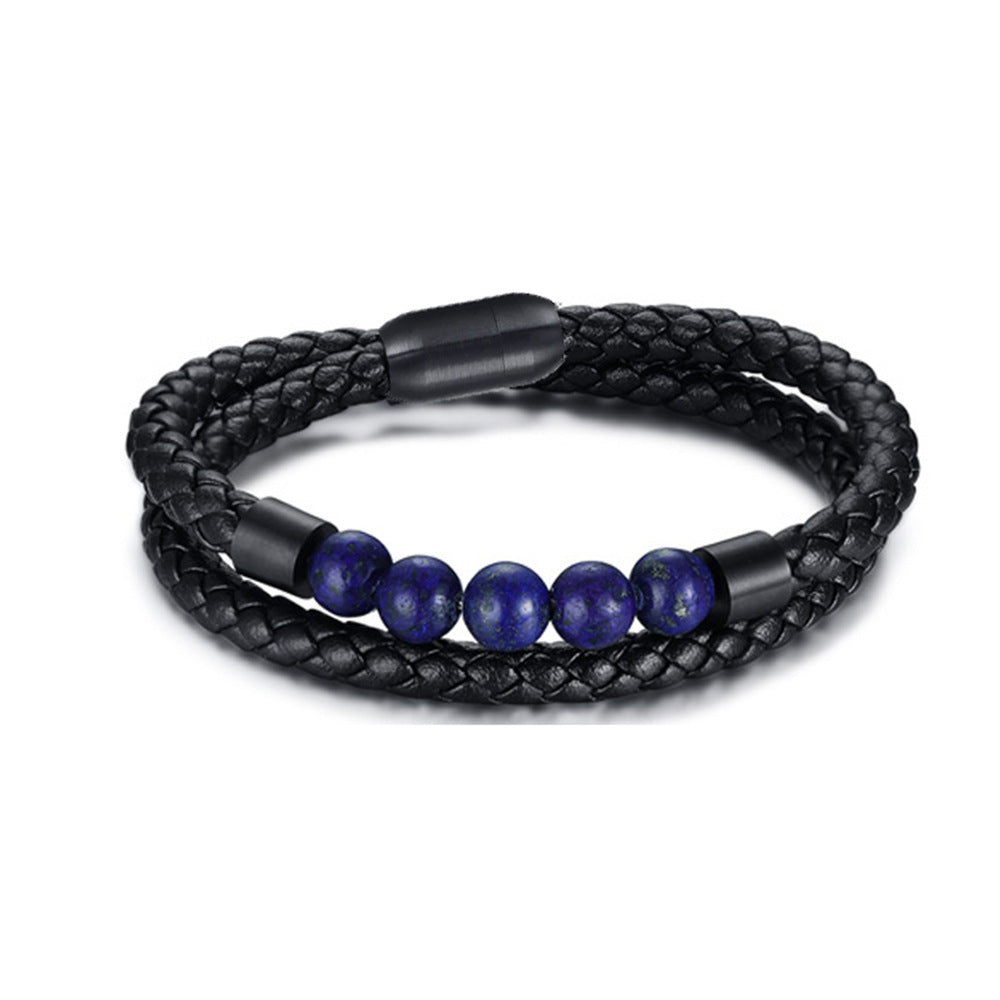 Stainless steel magnetic leather bracelet