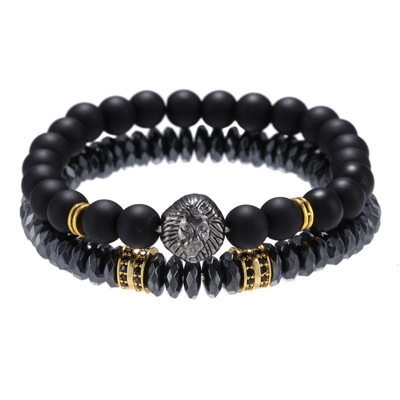 Black Frosted Lion Head Elastic Bracelet