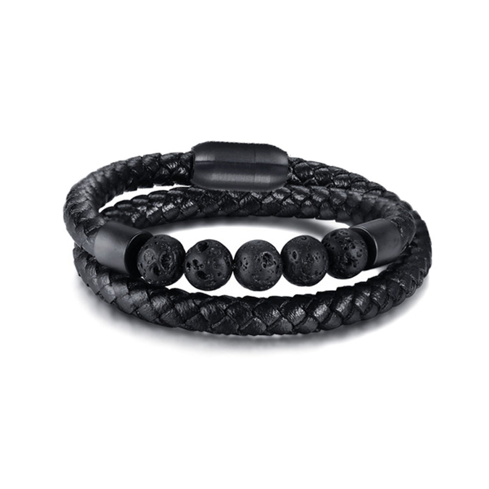 Stainless steel magnetic leather bracelet
