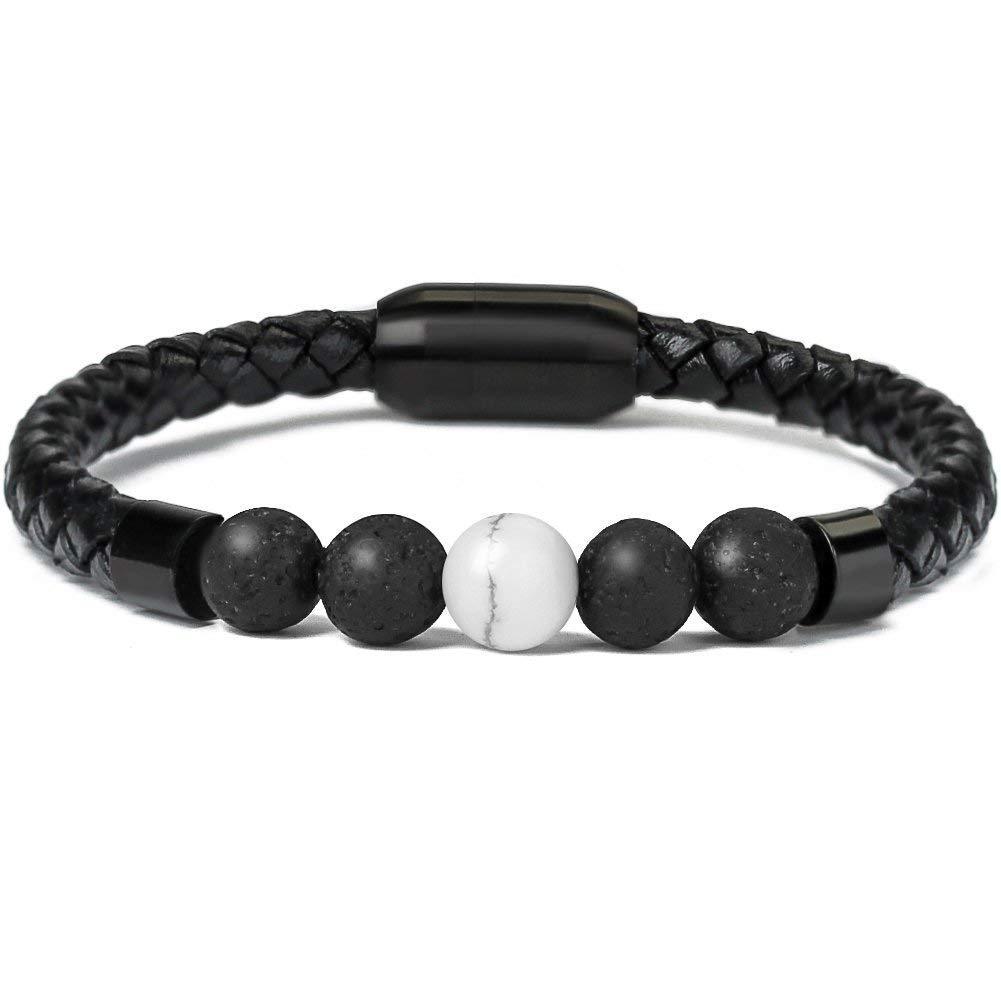 Stainless steel magnetic leather bracelet