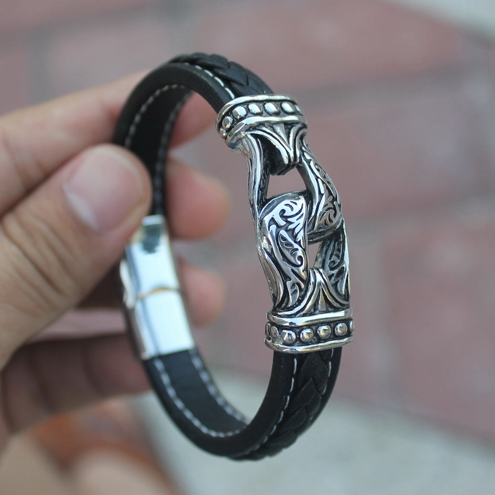 Stainless Steel Magnetic Buckle Leather Bracelet For Lovers