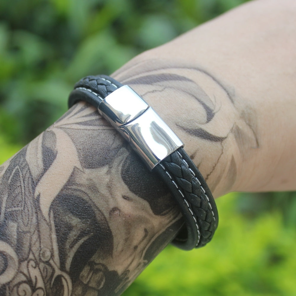 Stainless Steel Magnetic Buckle Leather Bracelet For Lovers