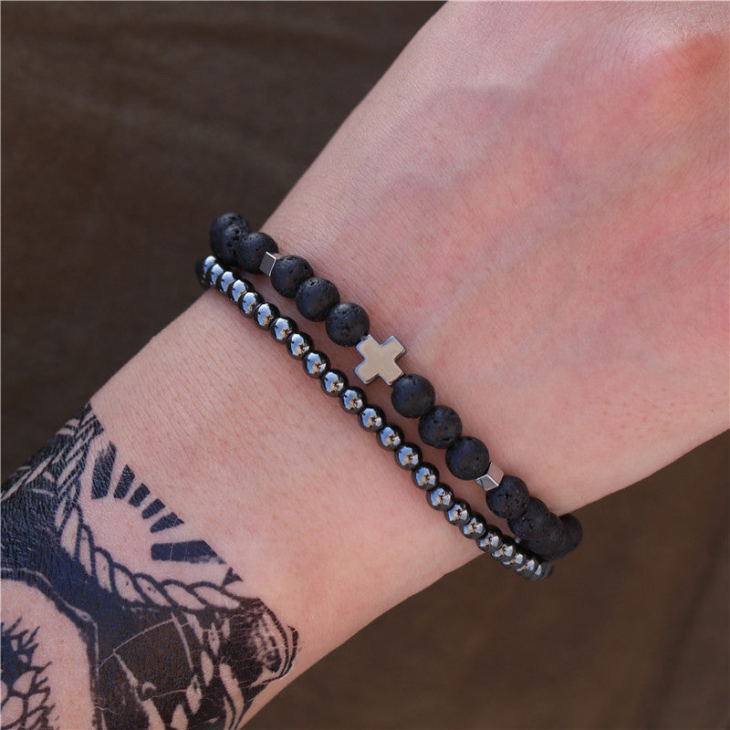 Retro Simple Black Frosted Bracelet  Set