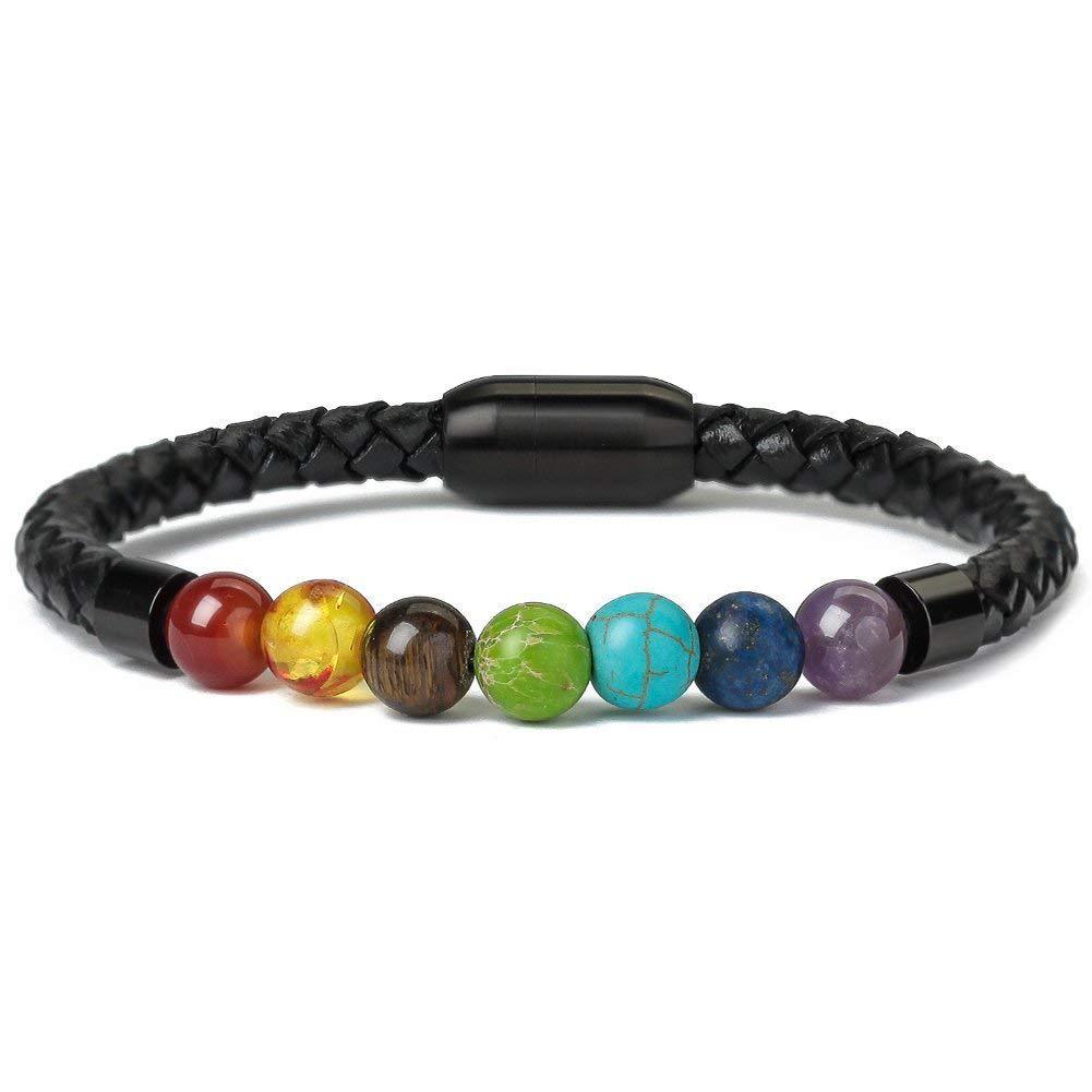 Stainless steel magnetic leather bracelet