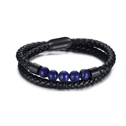 Stainless steel magnetic leather bracelet