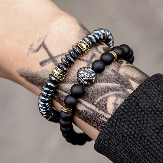 Black Frosted Lion Head Elastic Bracelet