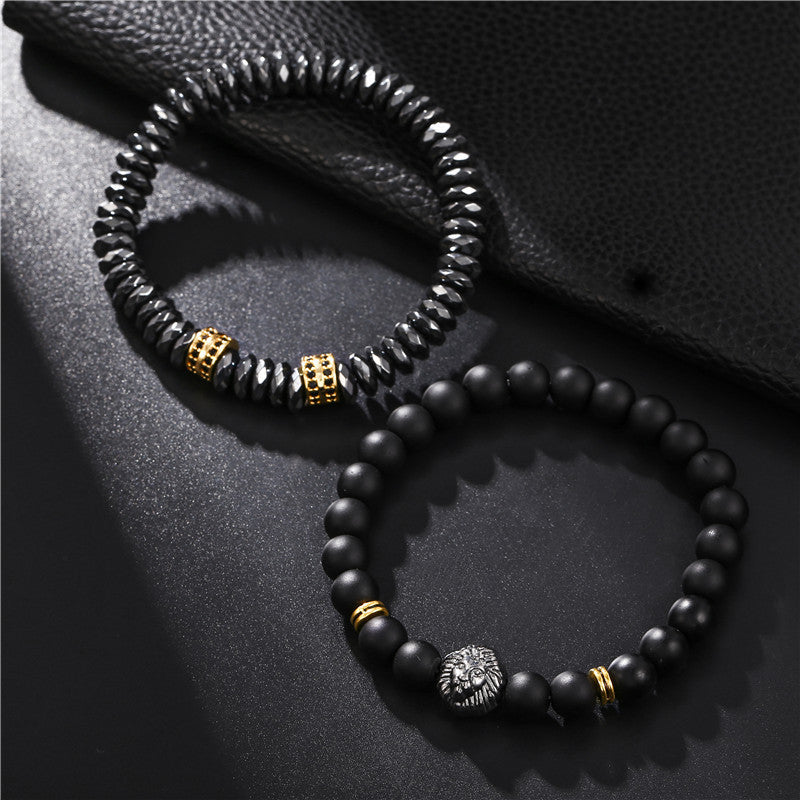 Black Frosted Lion Head Elastic Bracelet