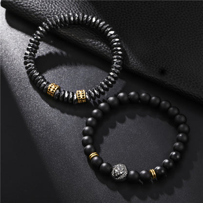 Black Frosted Lion Head Elastic Bracelet