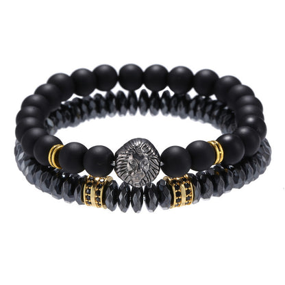 Black Frosted Lion Head Elastic Bracelet