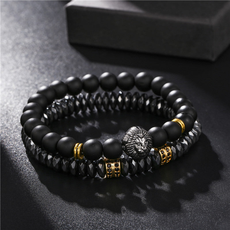 Black Frosted Lion Head Elastic Bracelet
