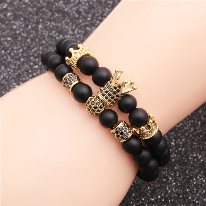 Black Frosted Lion Head Elastic Bracelet