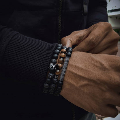 Retro Simple Black Frosted Bracelet  Set