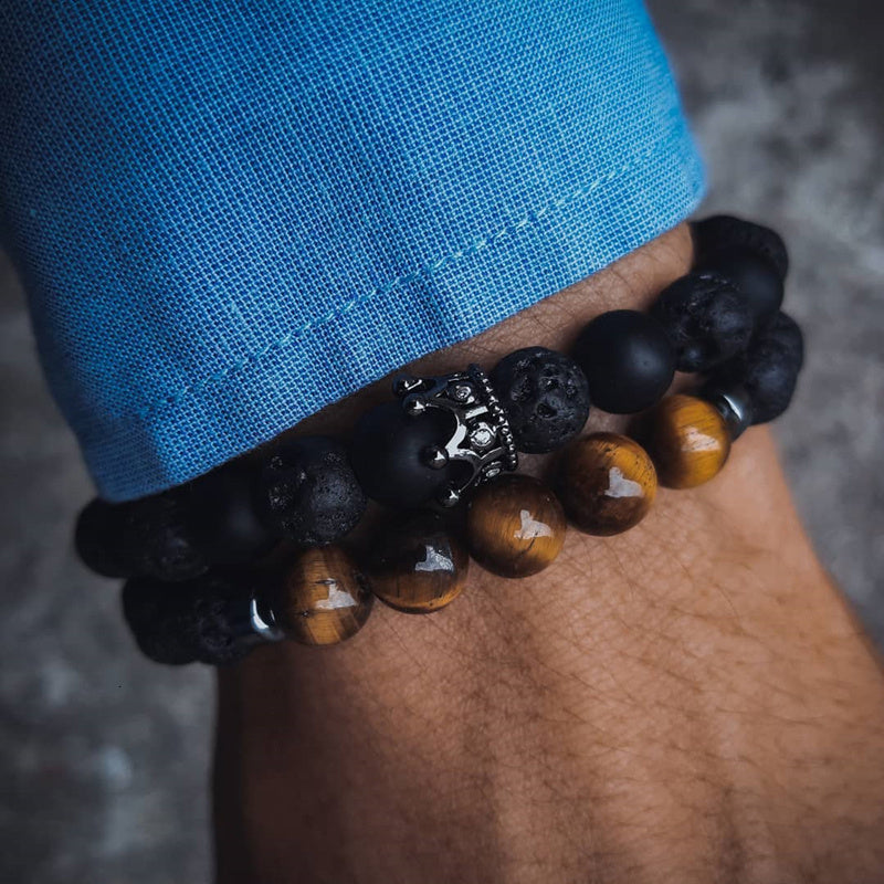 Retro Simple Black Frosted Bracelet  Set