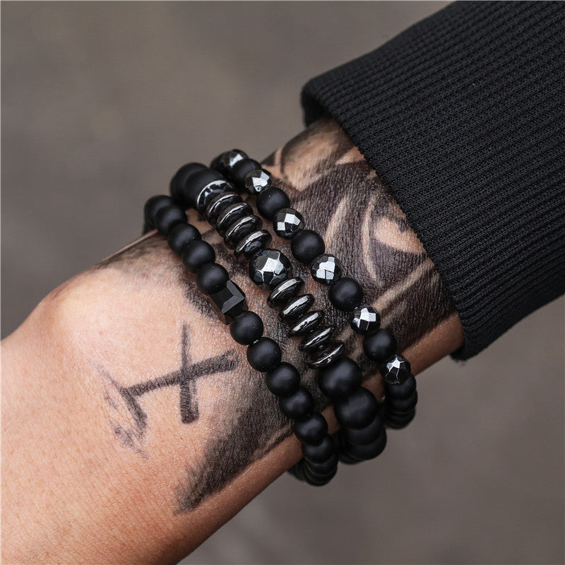 Retro Simple Black Frosted Bracelet  Set
