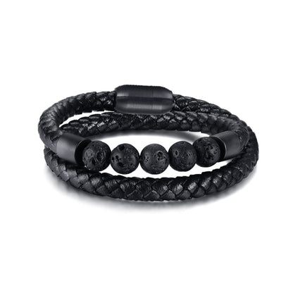 Stainless steel magnetic leather bracelet