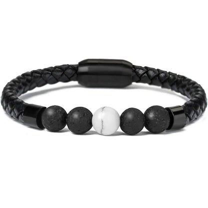 Stainless steel magnetic leather bracelet