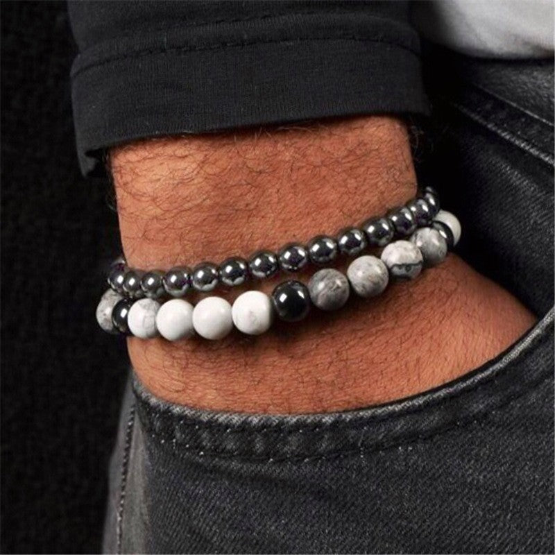 Retro Simple Black Frosted Bracelet  Set