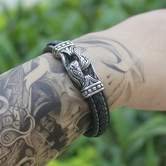 Stainless Steel Magnetic Buckle Leather Bracelet For Lovers