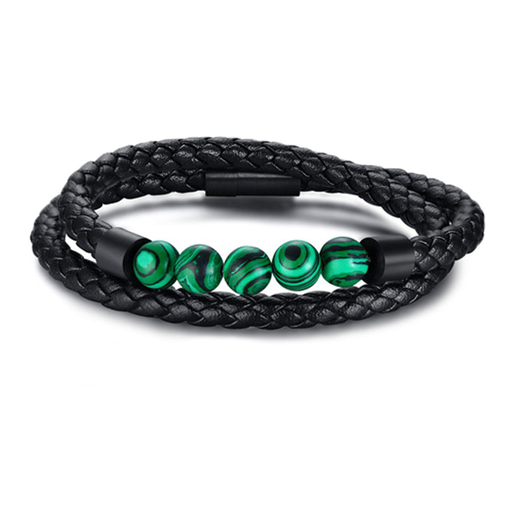 Stainless steel magnetic leather bracelet