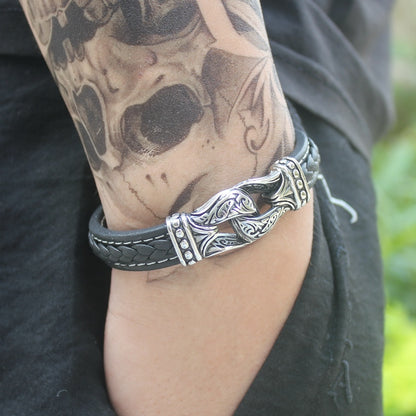 Stainless Steel Magnetic Buckle Leather Bracelet For Lovers