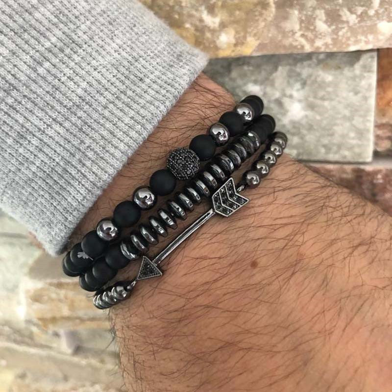 Retro Simple Black Frosted Bracelet  Set