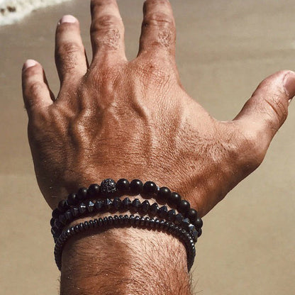 Retro Simple Black Frosted Bracelet  Set