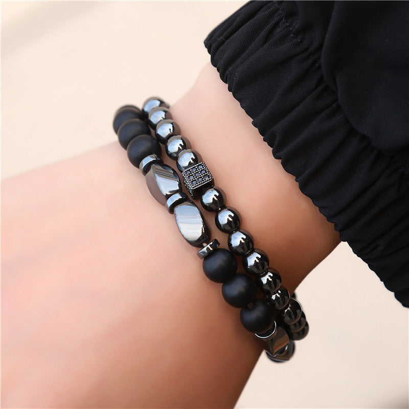 Retro Simple Black Frosted Bracelet  Set