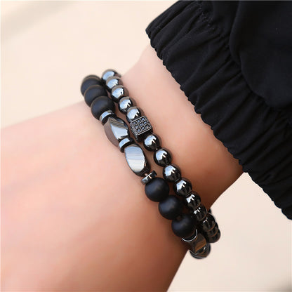 Retro Simple Black Frosted Bracelet  Set