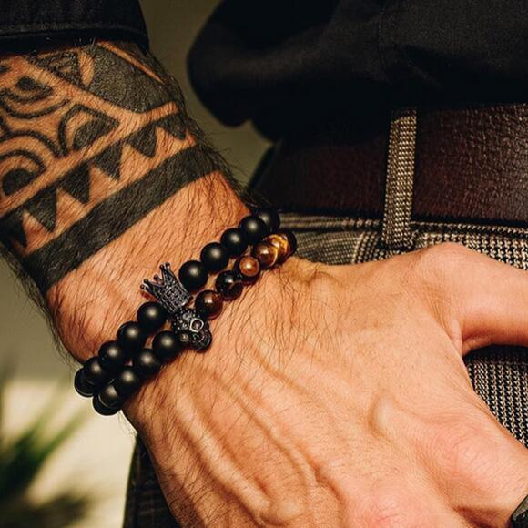 Retro Simple Black Frosted Bracelet  Set
