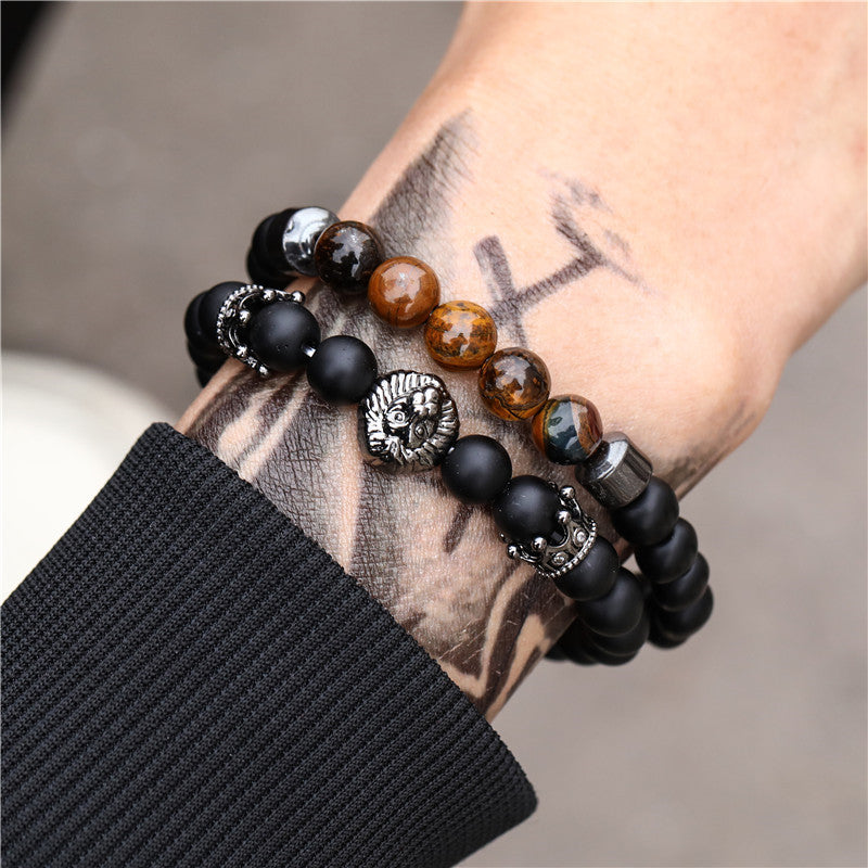 Retro Simple Black Frosted Bracelet  Set