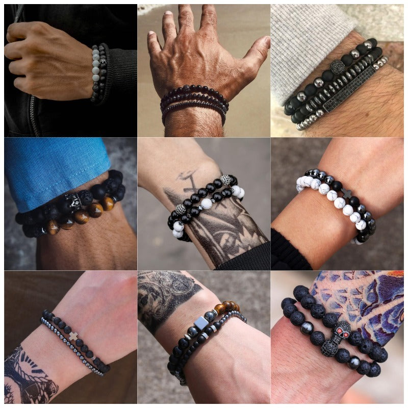 Retro Simple Black Frosted Bracelet  Set