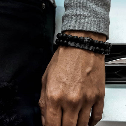Retro Simple Black Frosted Bracelet  Set