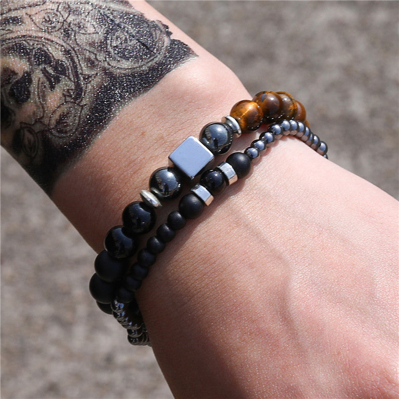 Retro Simple Black Frosted Bracelet  Set